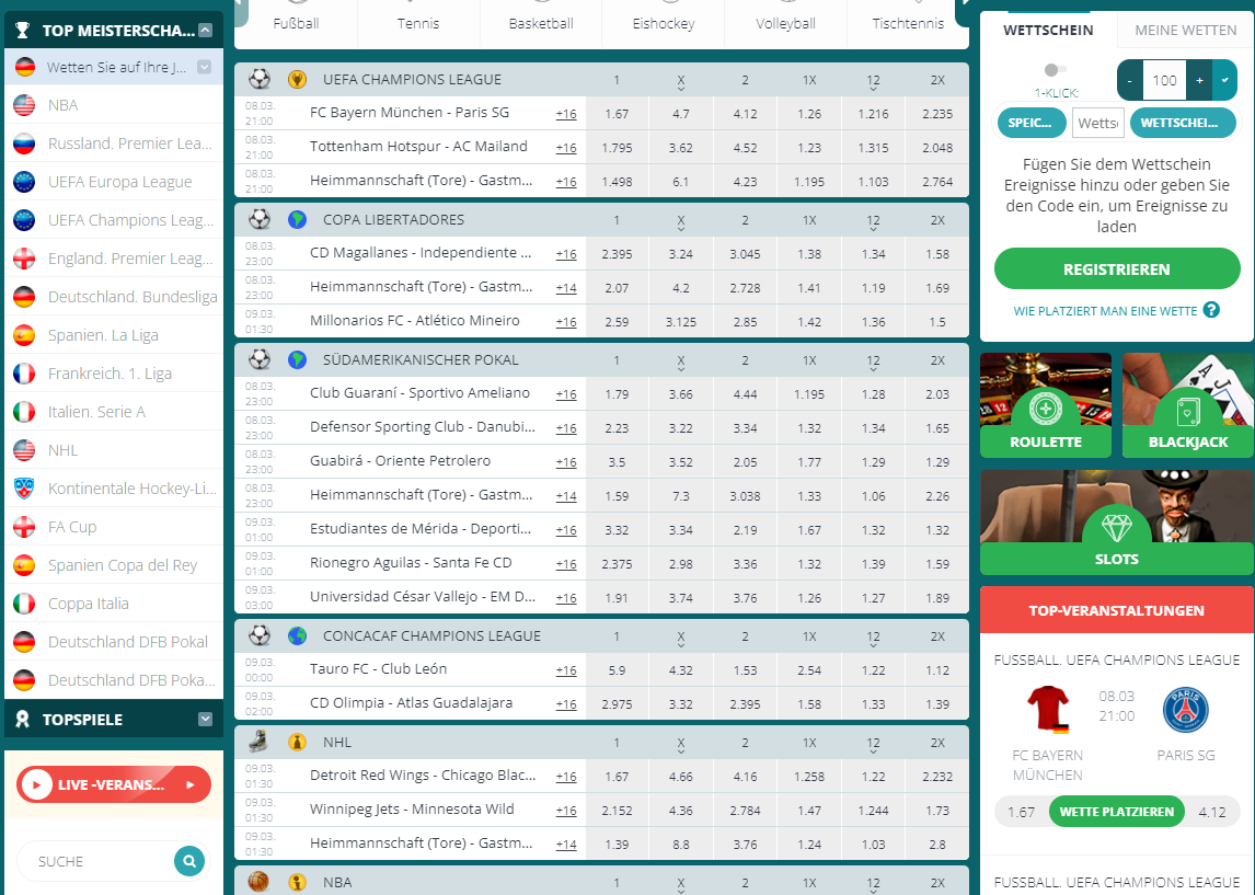 Wettprogramm & Quoten 22Bet