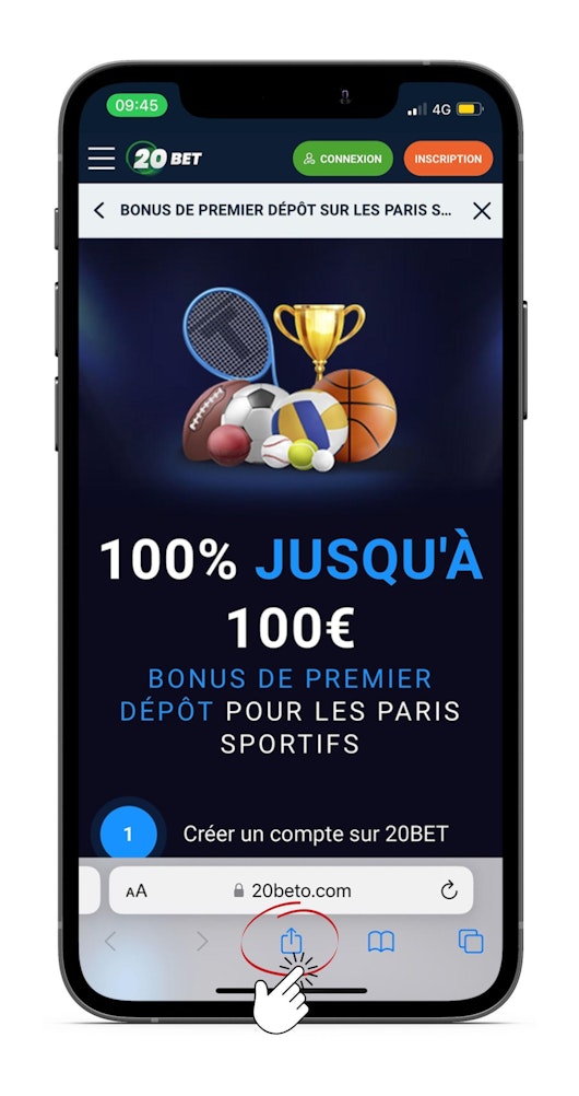 Téléchargement de l'appli 20bet 2éme étape