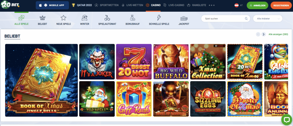 20bet casino games screenshot