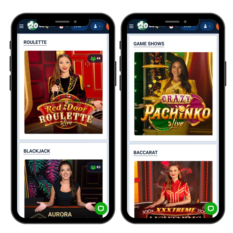 20bet mobile casino screenshot