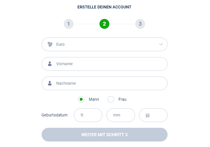 20 Bet Registrierung schrit 3