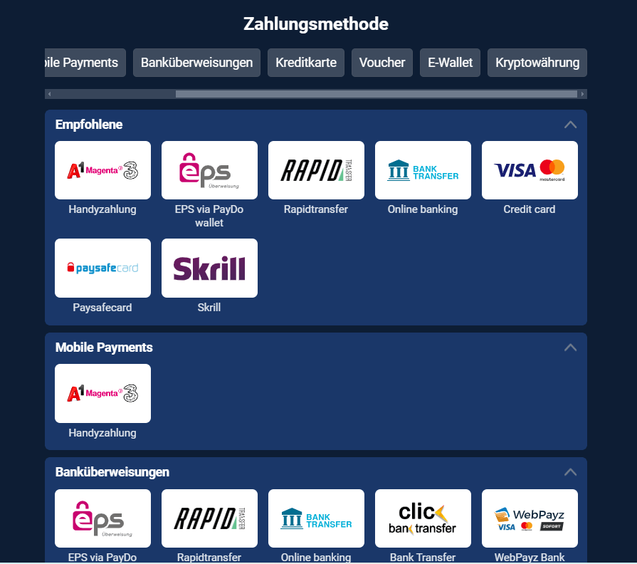 20bet Einzahlungsmethoden