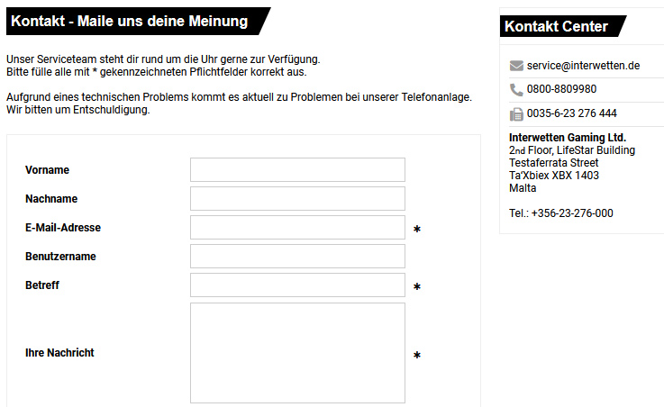 Interwetten Kontakt